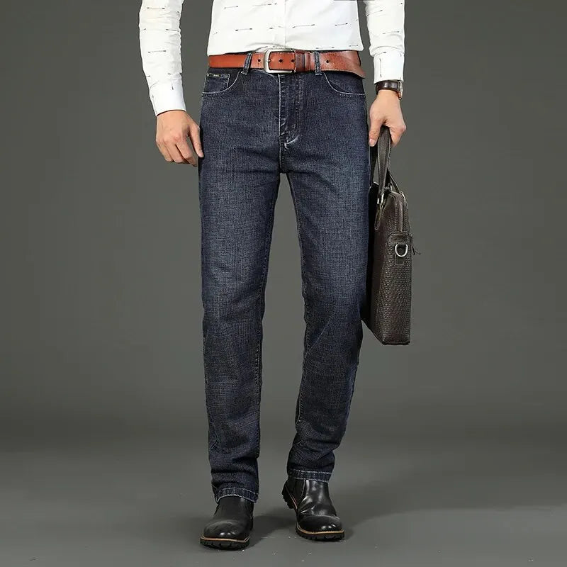 Wthinlee Neue Business-Herrenjeans Lässige Gerade Stretch Fashion Klassische Blau-Schwarze Arbeitsjeans Hose Männer Kleidung