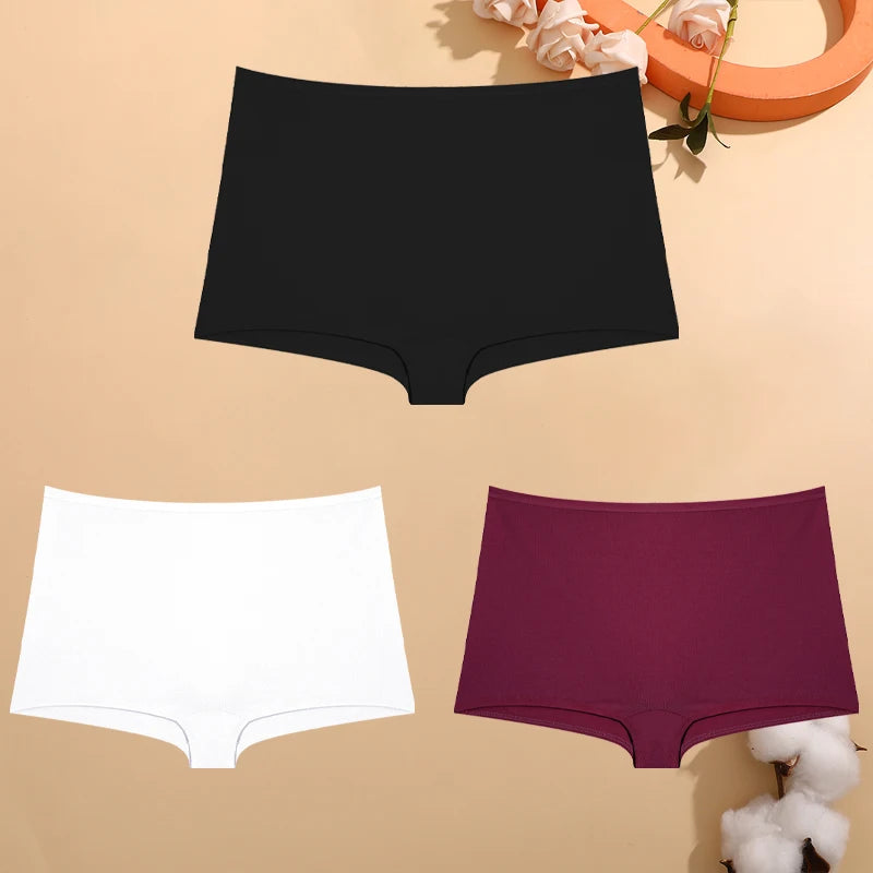 FINETOO 3er-Pack Damen Baumwoll-Boyshorts Atmungsaktive Low-Waist Unifarben Unterwäsche Damen Legere Sport Boxershorts Unterhosen