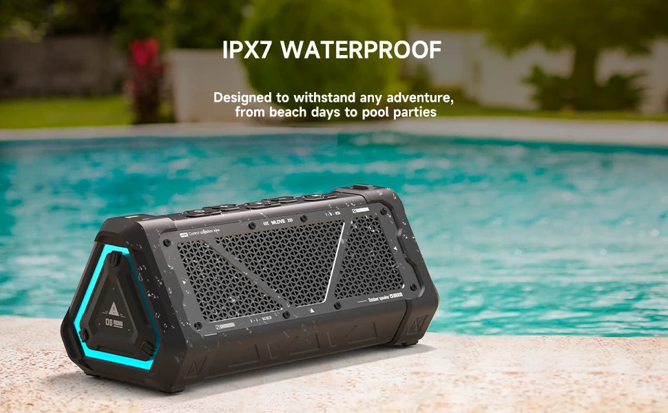 MLOVE P3 Outdoor-Bluetooth-Lautsprecher, 40W Ausgangsleistung Bluetooth 5.3 Lautsprecher, Stereo Sound IPX7 Wasserdicht, Micro SD-Karte, RGB-Licht