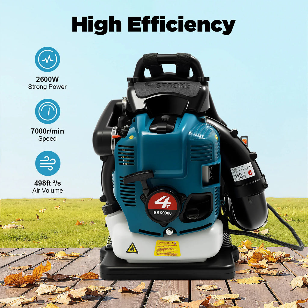 75.6CC 4-Takt Benzin-Rucksacklaubbläser, 2600W 498FT mit Tempomat, zur Reinigung von Gartenabfällen, kommerzieller und privater Gebrauch