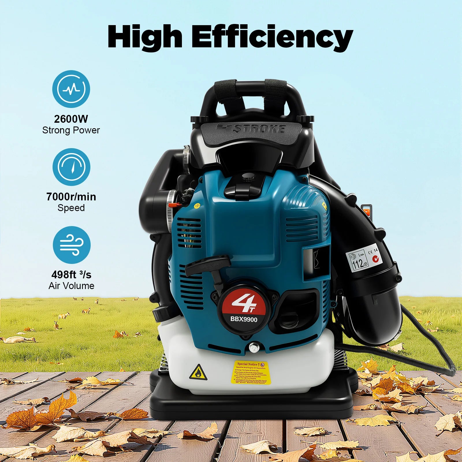 75.6CC 4-Takt Benzin-Rucksacklaubbläser, 2600W 498FT mit Tempomat, zur Reinigung von Gartenabfällen, kommerzieller und privater Gebrauch