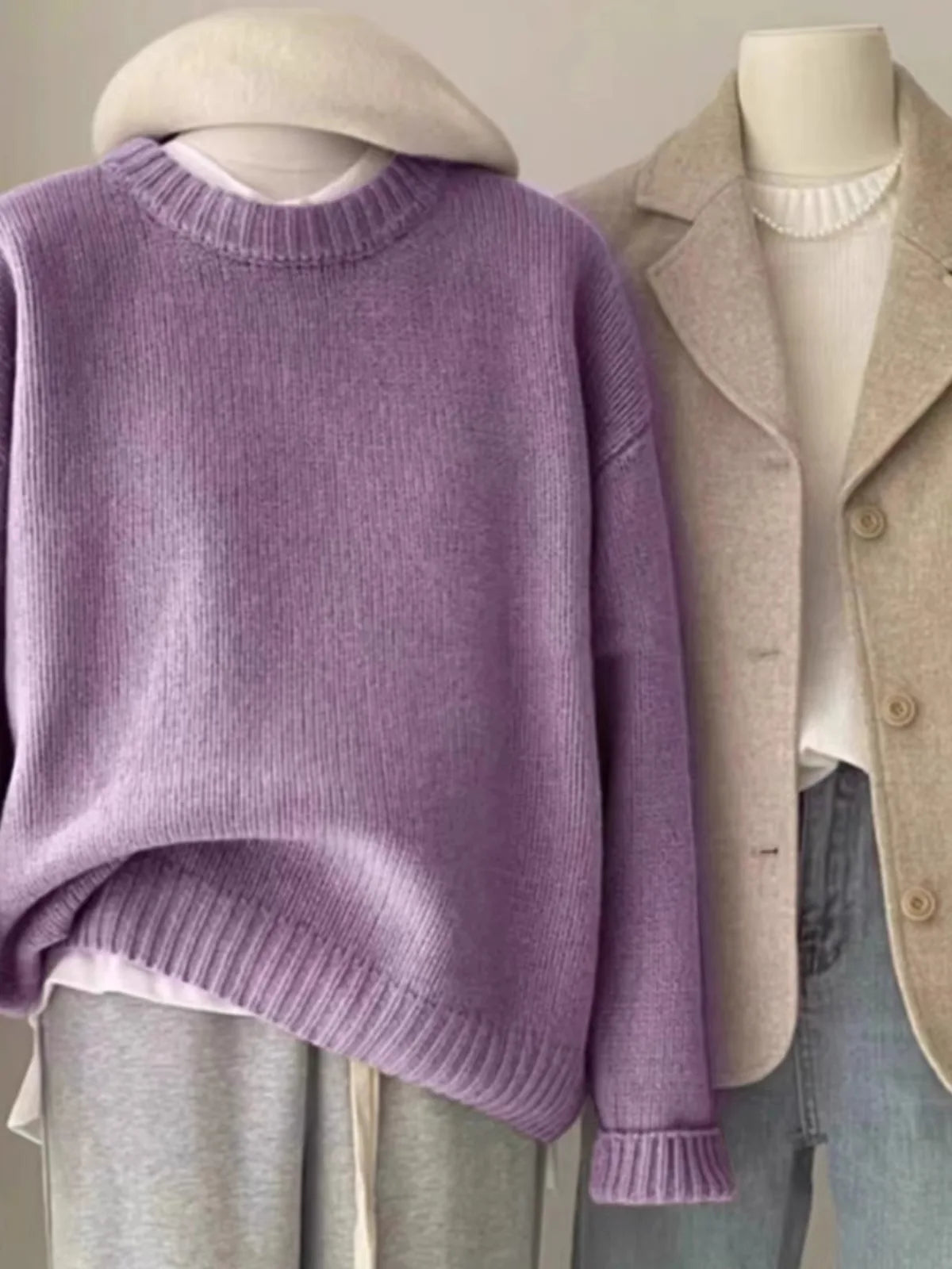 Weicher, wachsartiger Rundhals-Pullover aus 100 % reinem Kaschmir für Damen, lockerer Pullover, Herbst- und Winter-Kurzpullover