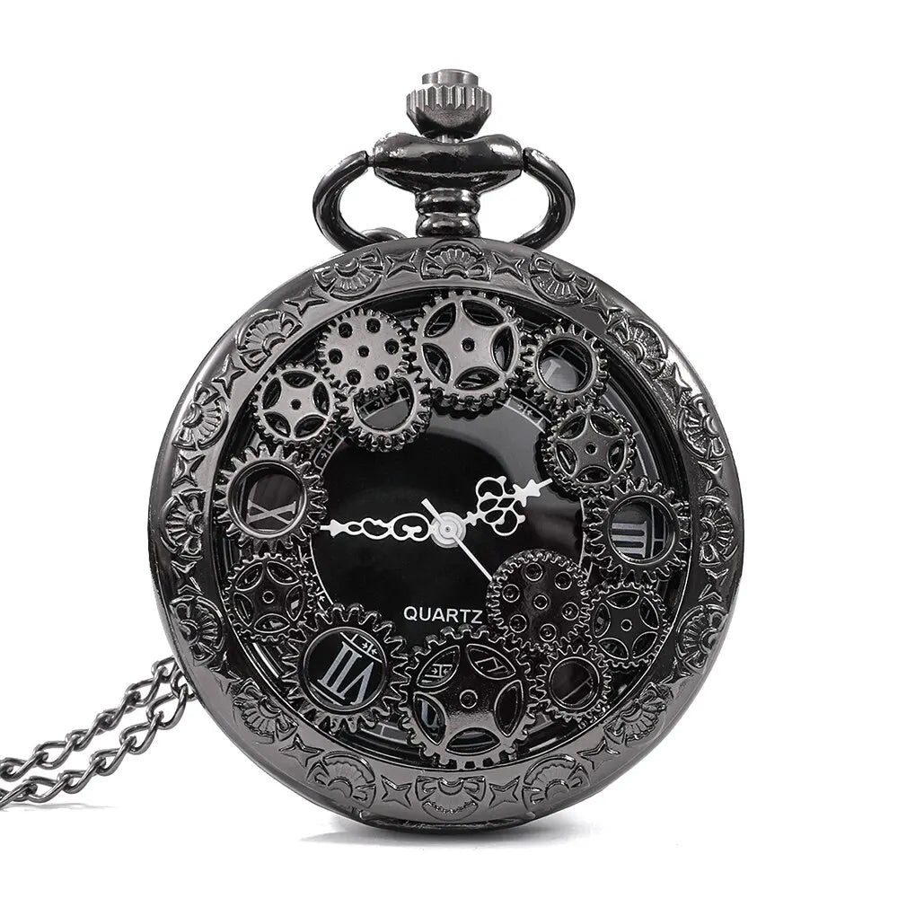Steampunk Copper Vintage Hollow Gear Hollow Quartz Pocket Watch Necklace Pendant Clock Chain Men Women with Chain Gifts Hauptbild