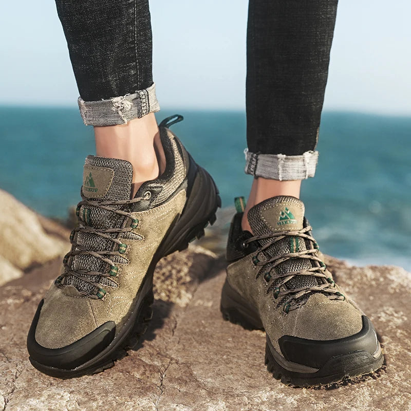 HIKEUP Leder Herrenschuhe für Herren Freizeitschuhe Mode Wasserdicht Winter Luxus Designer Marke Arbeitsstiefel Herren Rutschfeste Sneaker