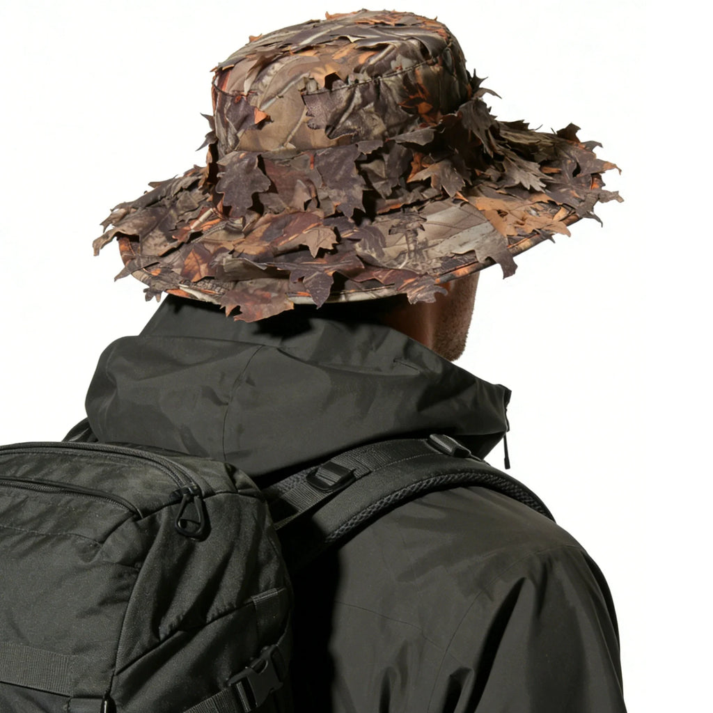 Men's Camouflage Boonie Hats 3D Leaves Camo Tactical Cap Ghillie Caps Hunter Sniper Hats Fishing Sunshade Hunting Accessories
