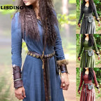LisdinoMittelalterliches Kleid Damen Langarm Maxirobe Vintage Elfenkleid Renaissance Keltisch Wikinger Gothic Cosplay Kostüme