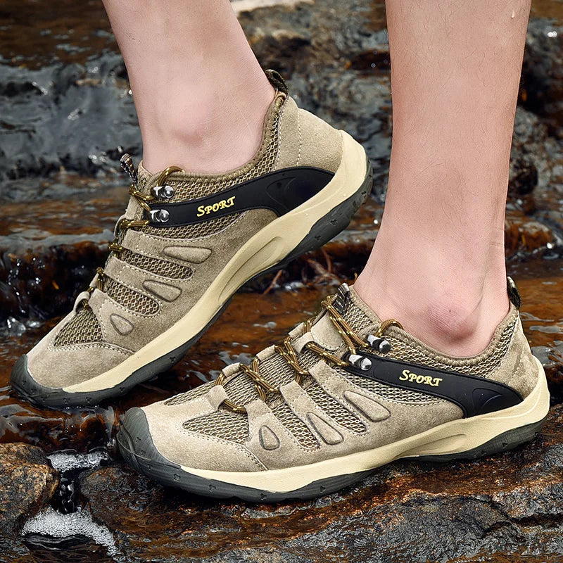 Spring Summer Leather Mesh Outdoor Trekking Shoes Hiking Shoes  Walking Tourism Camping Upstream Sneakers Anti-Slip Breathable Hauptbild