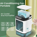 Kompakter Klimaanlagen-Ventilator, Mini-Verdunstungskühler mit Eisbox und großem Wassertank, persönlicher USB-Kühler für Schlafzimmer