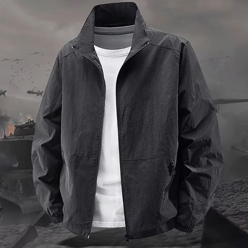 Herren Stehkragenjacke Frühling Atmungsaktiv Leicht Anti-Falten Windjacke Outdoor Sport Freizeit Schnelltrocknende Arbeitsjacken