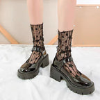 Damen Harajuku Kawaii Atmungsaktive Transparente Blumen-Spitzensocken Süße Mesh-Fischnetzsocken Weiche Lustige Socken Strumpfwaren