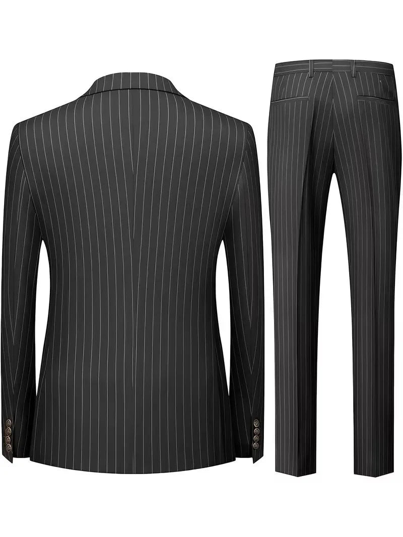 Herrenanzüge Herren Zweiteiliger Anzug Zweireihig Herren Modisches und Slim-fit Design Bräutigam Hochzeitsanzug Lässiger gestreifter Stoff