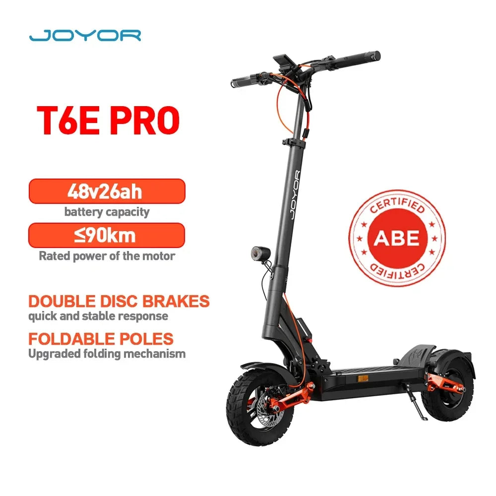 JOYOR T6E PRO ABE Erwachsenen-Elektroroller 500W Motor 48V26AH Akku E-Mountain Escooter 10" Offroad-Reifen Faltbarer E-Scooter