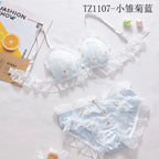 Besticktes Schleifen-Dessous-Set für Damen, japanisches süßes BH-Set, Triangel-Cup ohne Bügel, Studentenunterwäsche