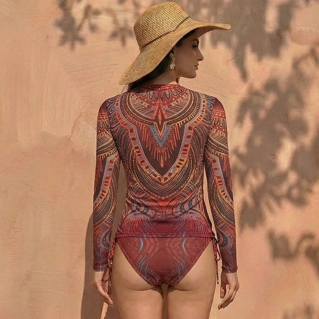Damen Zweiteilige Bademode Langarm Mesh Badeanzug UPF 50+ Hohe Elastizität Gepolstert 2026 Neuer Strand-Badeanzug Beachwear