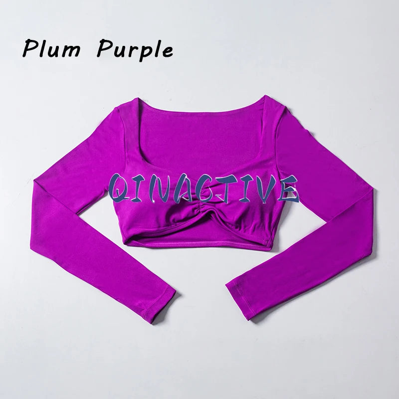 QINACTIVE Damen Yoga Shirts Crop Top Langarmshirts für Damen Yoga Sport Fitness Gym Kleidung Workout Tops
