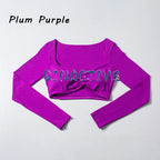 QINACTIVE Damen Yoga Shirts Crop Top Langarmshirts für Damen Yoga Sport Fitness Gym Kleidung Workout Tops