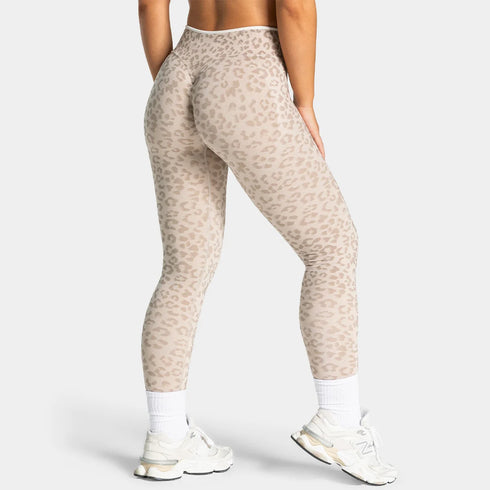 Teveo Eng anliegende, nahtlose Yoga-Leggings mit Leopardenmuster, hautfarbener hoher Elastizität, geeignet als Fitness-Laufhose