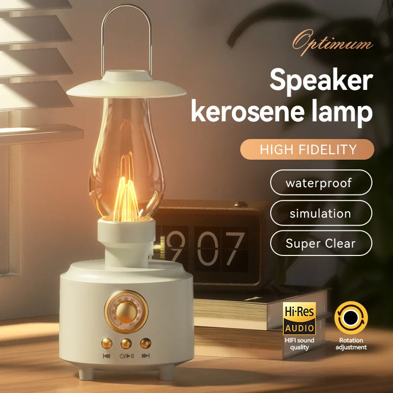 Retro Lampen-Stil Kabelloser Bluetooth-Lautsprecher mit Tragbarem FM-Radio und USB-Anschluss Bluetooth 5.3 Geeignet für Camping, Heimdekoration