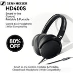Sennheiser HD 400S kabelgebundener Kopfhörer Over Ear HiFi Stereo Bass Noise Isolating Headset mit Mikrofon für Smartphone PC Laptop Musik