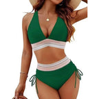 Sexy tiefer V-Ausschnitt Bikini Set Damen 2026 Sommer Strand mit Brustpolster Bademode High Waist Kordelzug Triangel Bikini