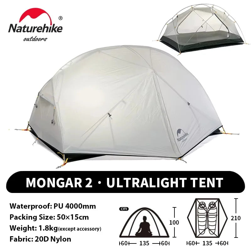 Naturehike Mongar UL 2 Zelt 2 Personen Trekkingzelt 20D Ultraleichtes Reisezelt Wasserdichtes Wanderzelt Überlebenszelt Outdoor Camping Zelt