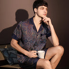 Hochwertiger Pyjama-Anzug Herren Sommer Kurzarm Shorts Eisseide Nachtwäsche Herren Sommer Große Größe Einfaches Freizeit-Loungewear-Set