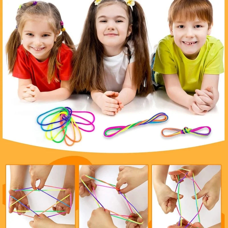 Regenbogen Cats Cradle Schnur 1.6M/63 Zoll Lange Regenbogen Bunte Fingerschnur Chinesische Fingerspiele Spielzeug für Kinder