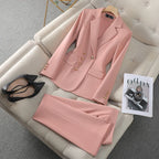 NAVIU Neu 2024 Damen Hosenanzüge Rosa Blazer und Jacken Set Büro Damen Arbeits Business Uniform Weiblicher Hosenanzug OL Stil Beige