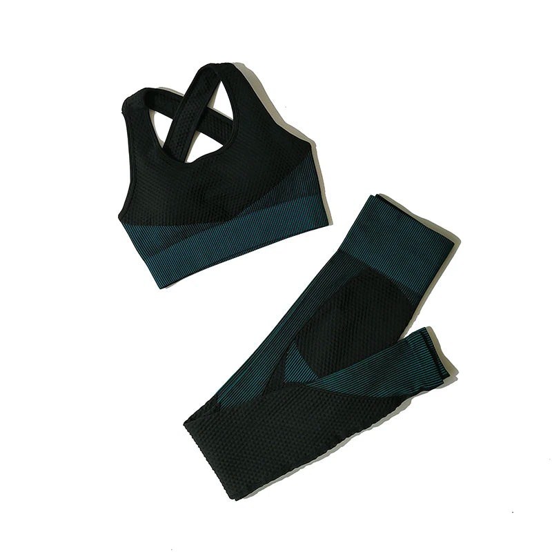2/3tlg Damen Yoga Anzug Nahtlos Gestrickte Yogahose Leggings Kleidung Reißverschluss Langarm Crop Top Fitnesskleidung Sportbekleidung Gym Set
