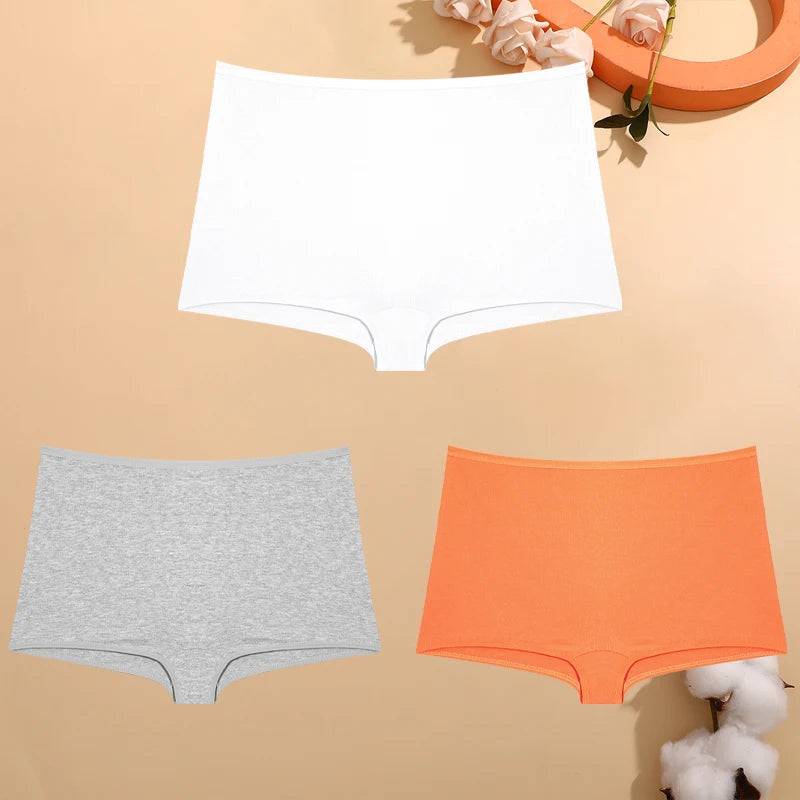 FINETOO 3er-Pack Damen Baumwoll-Boyshorts Atmungsaktive Low-Waist Unifarben Unterwäsche Damen Legere Sport Boxershorts Unterhosen