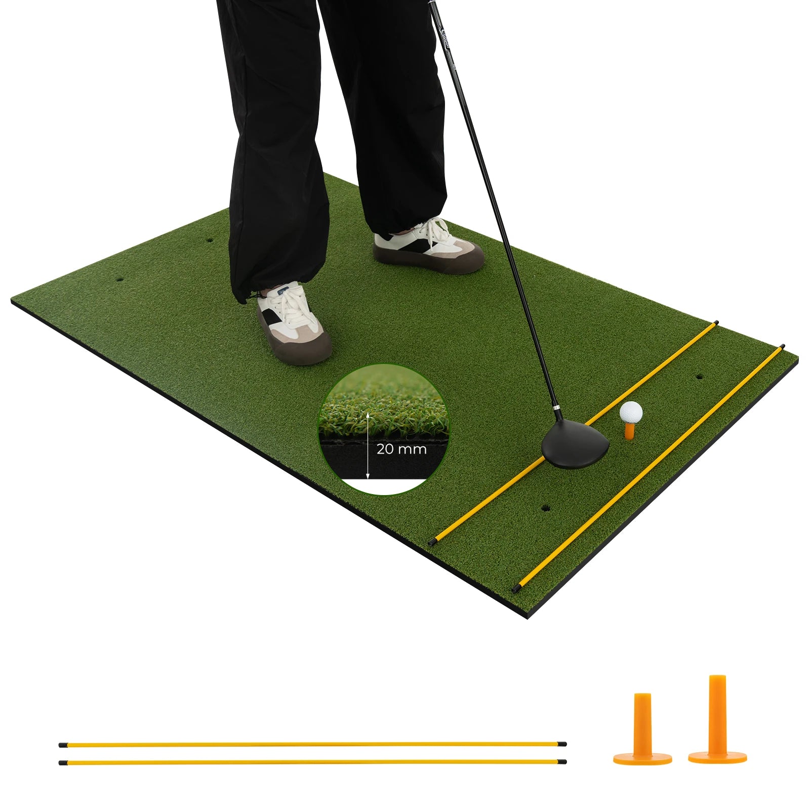 Golf-Schlagmatte, 1,5 m x 0,9 m Kunstrasen Golf-Übungsmatte mit 2 Golf-Gummi-Tees und 2 Ausrichthilfen, tragbar für Golf Hauptbild