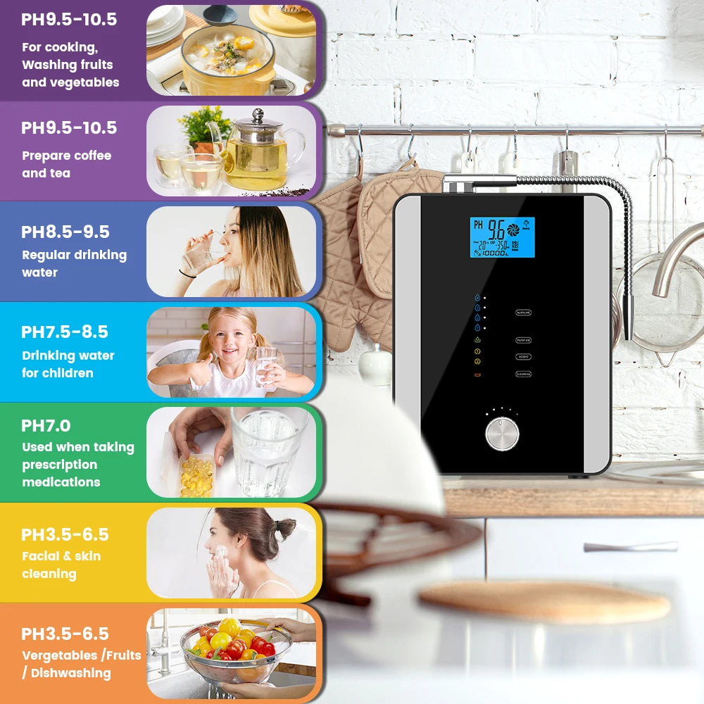 CAWOLO Alkalischer Wasserionisator PH-Wassergerät Alkalischer Wasserspender 11 Platten Platinbeschichtung Alkalischer Wasserionisierer