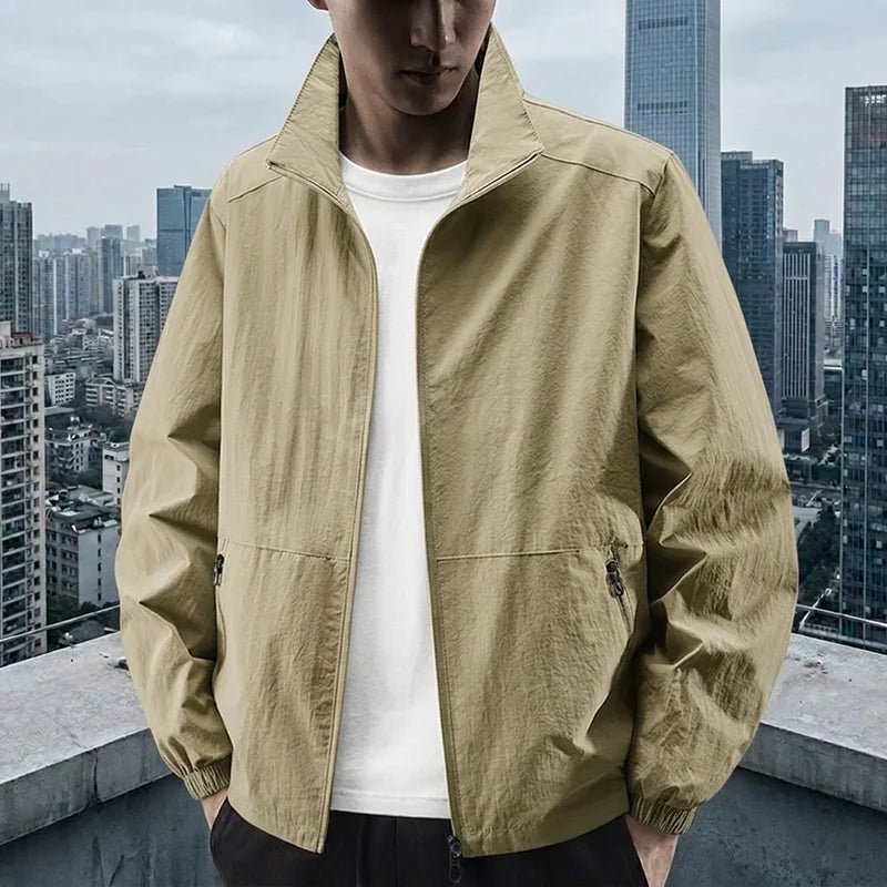 Herren Stehkragenjacke Frühling Atmungsaktiv Leicht Anti-Falten Windjacke Outdoor Sport Freizeit Schnelltrocknende Arbeitsjacken