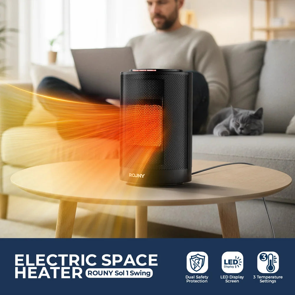 Tragbare elektrische Tischheizung, 80° oszillierend, 1200W PTC-Keramikheizlüfter für Schlafzimmer, Büro, Innenräume, Schwarz