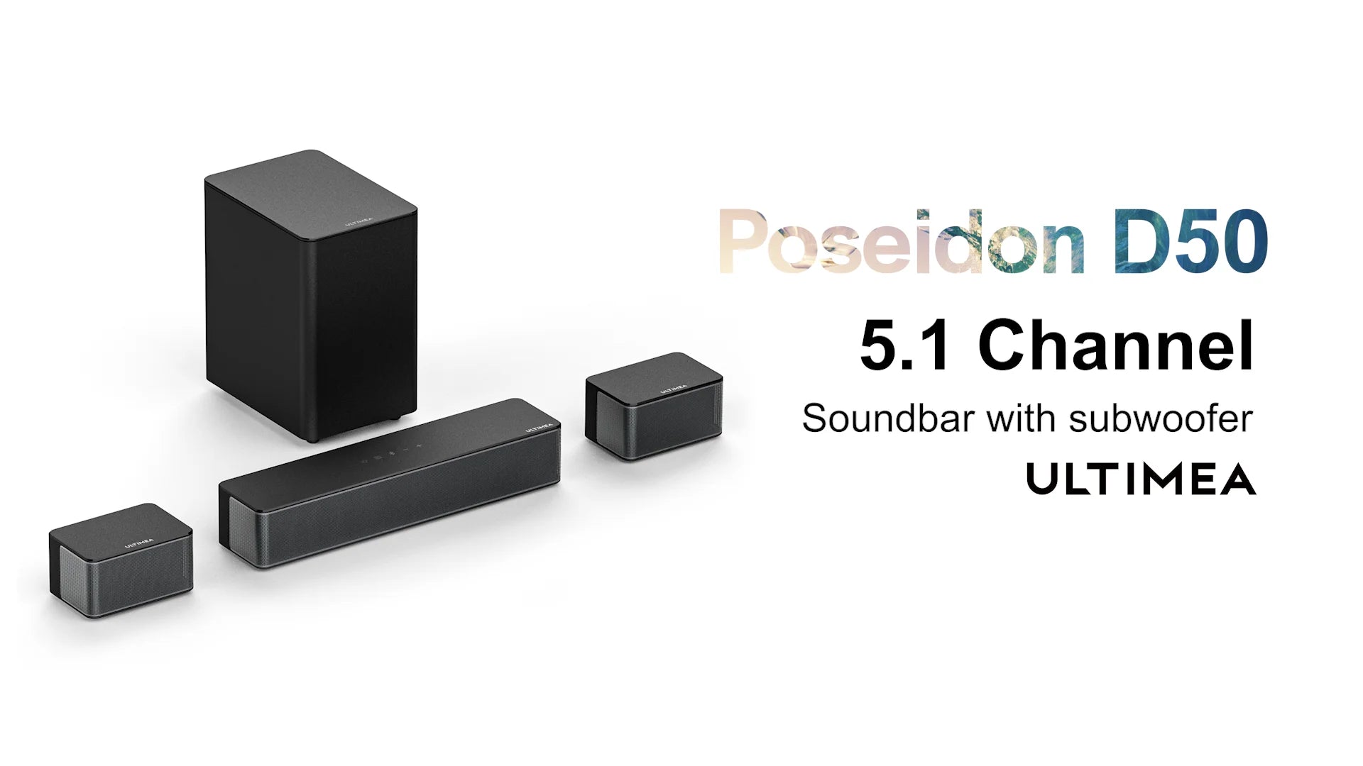 ULTIMEA 5.1 Virtuelle Surround-Soundbar, 3D Surround Sound System, Soundbar für TV mit Subwoofer und Rücklautsprechern, Poseidon D50