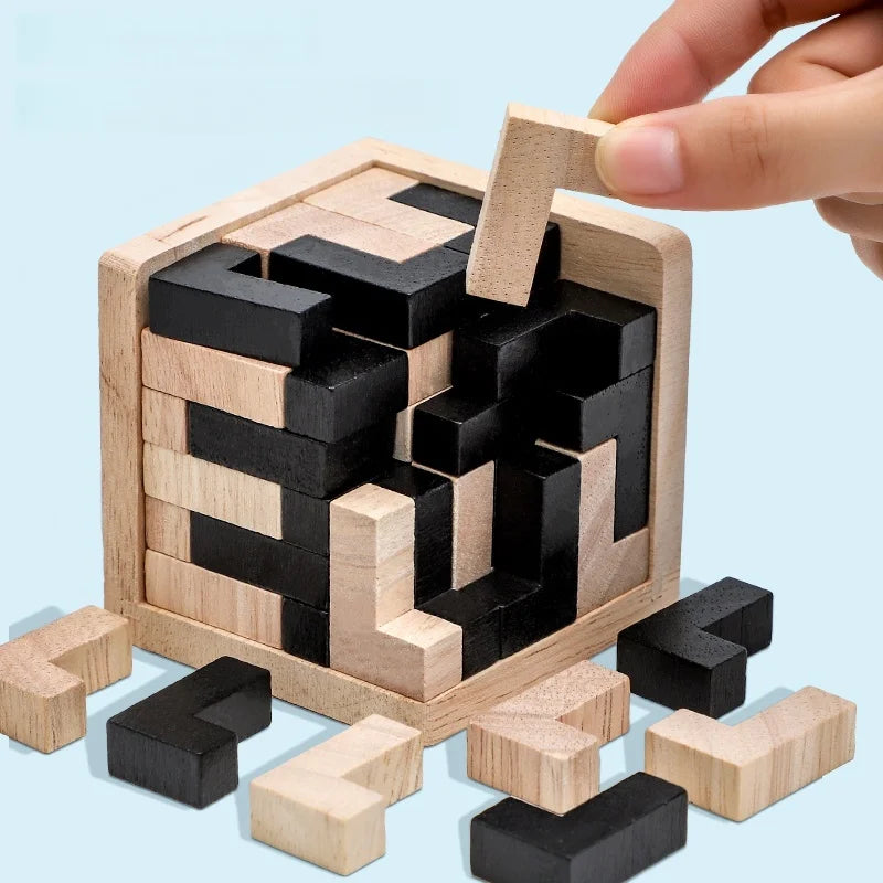 Kreatives 3D-Würfelpuzzle Luban Ineinandergreifendes Kreatives Pädagogisches Holzspielzeug Gehirn-IQ-Geist Frühlerngeschenke Für Kinder
