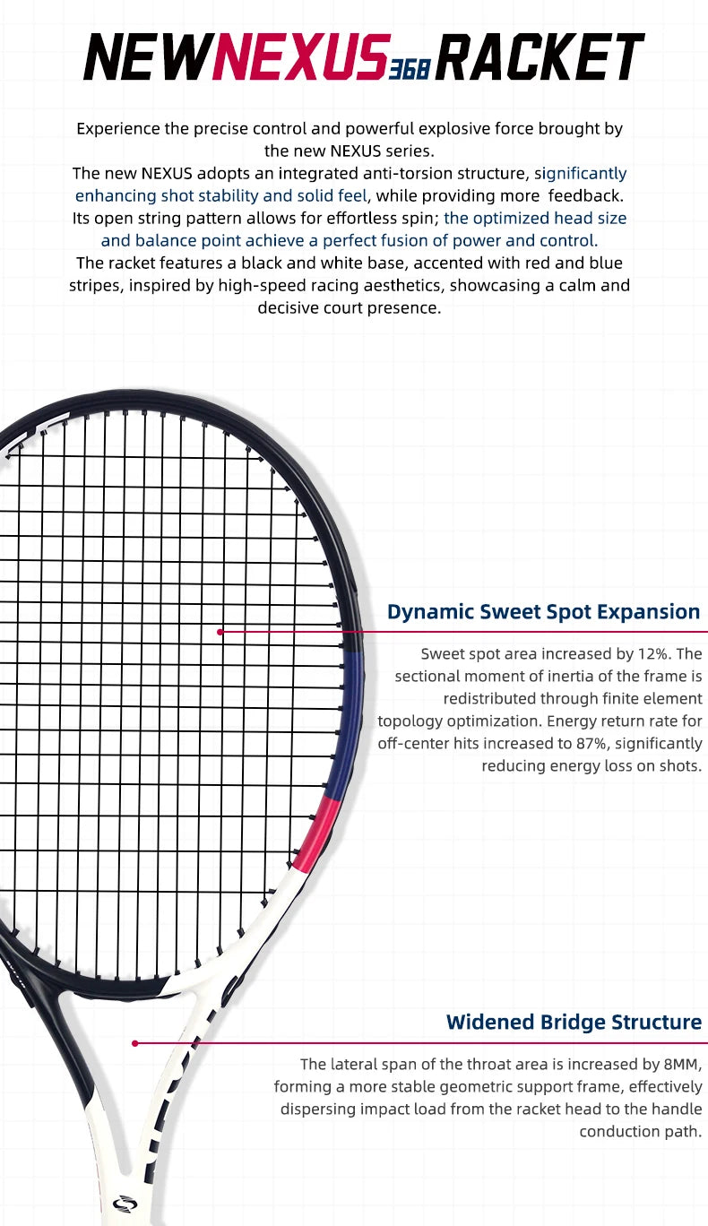 NEXUS Carbon Tennisschläger, Speed Aesthetic Design, breiter stabiler Dreiecksrahmen, geringer Windwiderstand und hohe Kontrolle