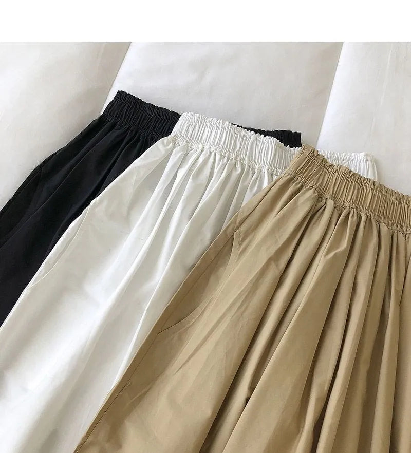 Damen Schwarzer Rock Midi High Waist Korean Style Plissiert A-Linie Vintage Kleidung 2026 Neue Sommer Casual Mode Damen Arbeitskleidung