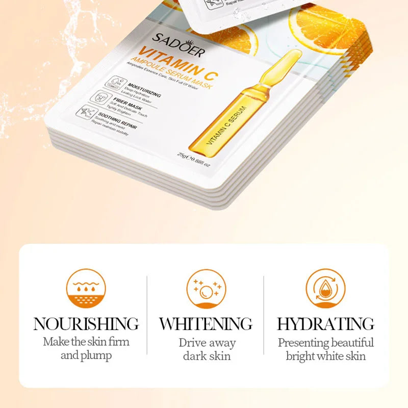 10 St. SADOER 24K Gold Vitamin C Hyaluronsäure Gesichtsmaske Feuchtigkeitsspendend Straffend Hydrierend Gesichtsmasken Hautpflegeprodukte