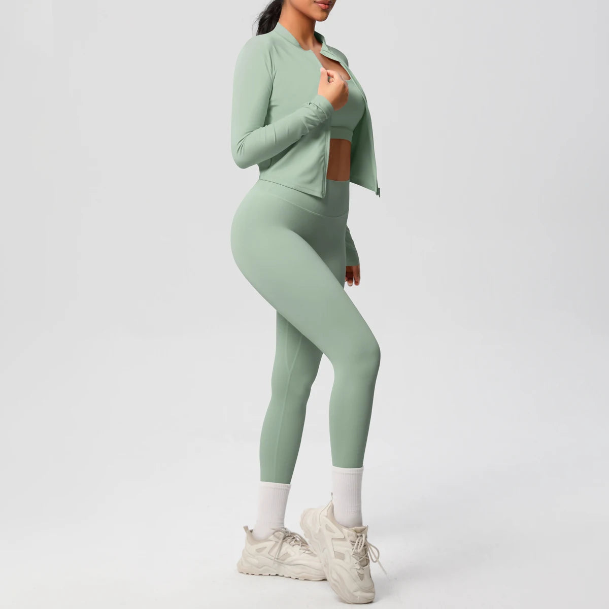 3-teiliges Sportbekleidung Yoga-Set Gym Sport-BH Reißverschlussjacke Leggings Kleidung Sportbekleidung Yoga-Anzüge für Damen Fitness-Set Trainingsanzug