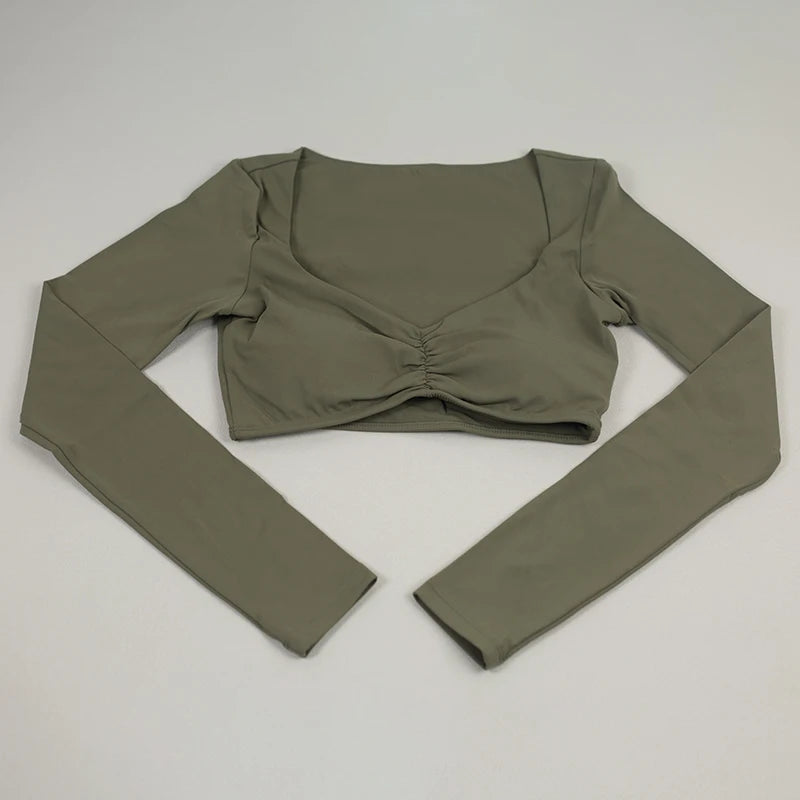 Schnell trocknende, atmungsaktive, kurze Yoga-Kleidung für Damen, sexy, „Nude Feeling“ Fitness-Oberteile, schmal geschnittene Trainings-Laufkleidung