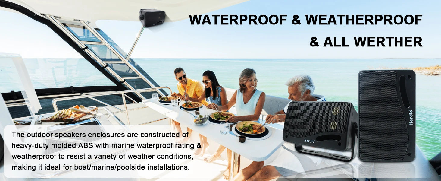 Herdio 3,5 Zoll passive Outdoor-Lautsprecher, kabelgebunden, wasserdicht, 200W, 3-Wege, Premium, montierbar, Wandlautsprecher für Terrasse, Marine, Boot