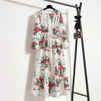 Frühling Sommer Damen Maxikleider Casual Langarm Geblümt O-Ausschnitt Damen Boho Strandparty Langes Kleid Mujer Vestidos
