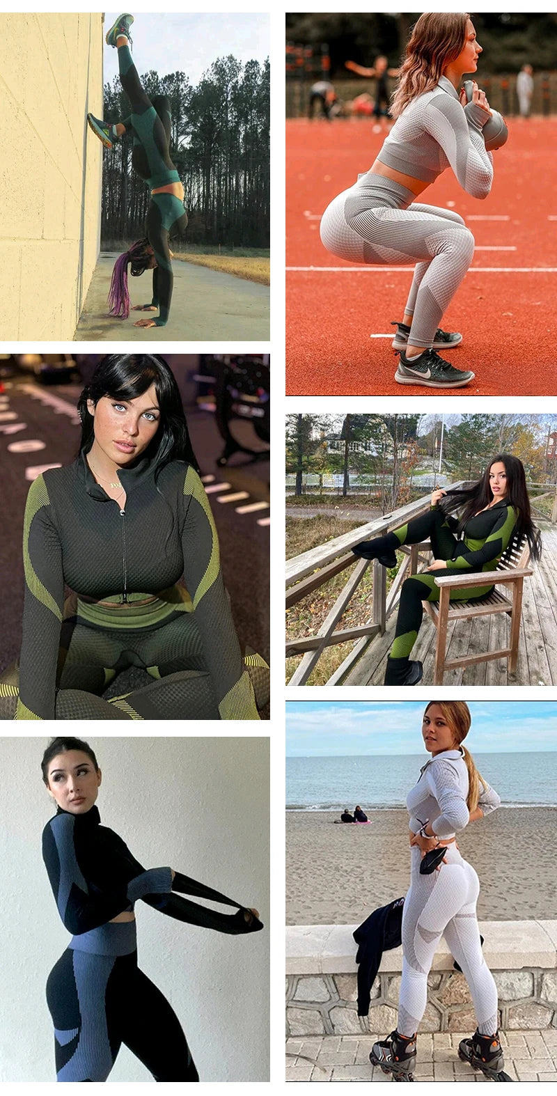 2/3tlg Damen Yoga Anzug Nahtlos Gestrickte Yogahose Leggings Kleidung Reißverschluss Langarm Crop Top Fitnesskleidung Sportbekleidung Gym Set