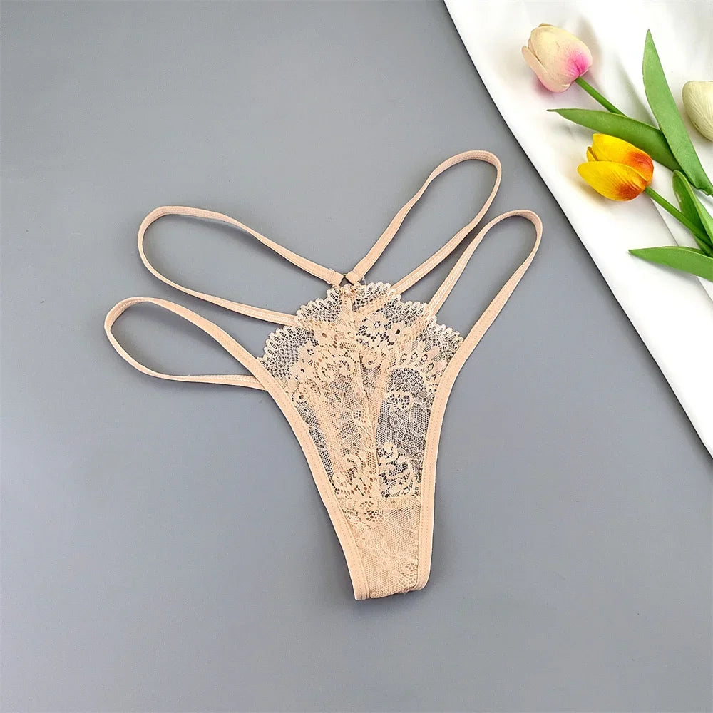 3 Stück Spitze Dünne Träger Tanga Frauen Tiefe Taille Sexy Perspektive Unterwäsche Damen Transparenter G-String Slip Plus Size T-Rücken
