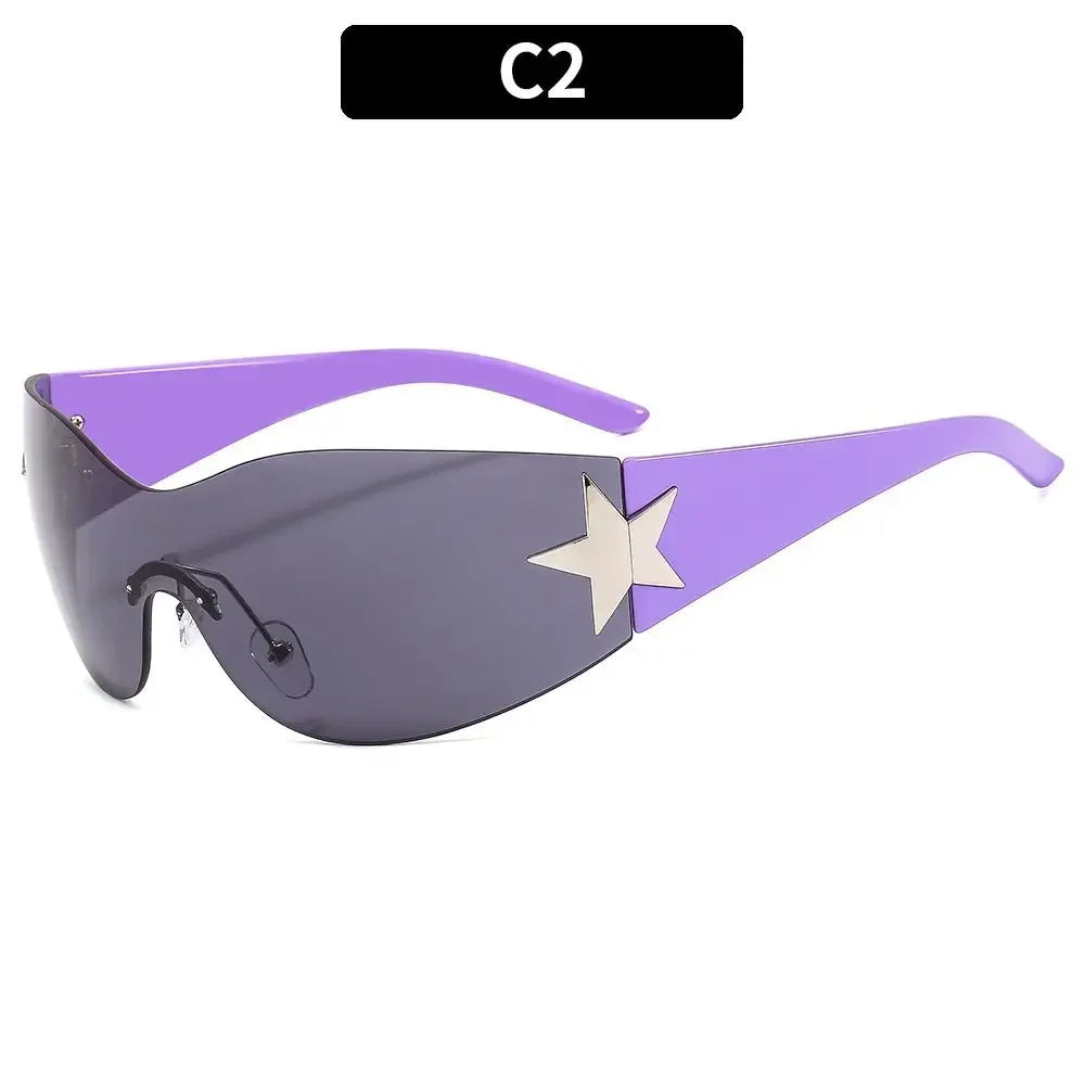 Neue Y2K Randlose Punk-Sonnenbrille Goggle Damen Herren Luxusmarke Wrap Around Sonnenbrille Fünf Sterne Eyewear Sport One Piece Shades