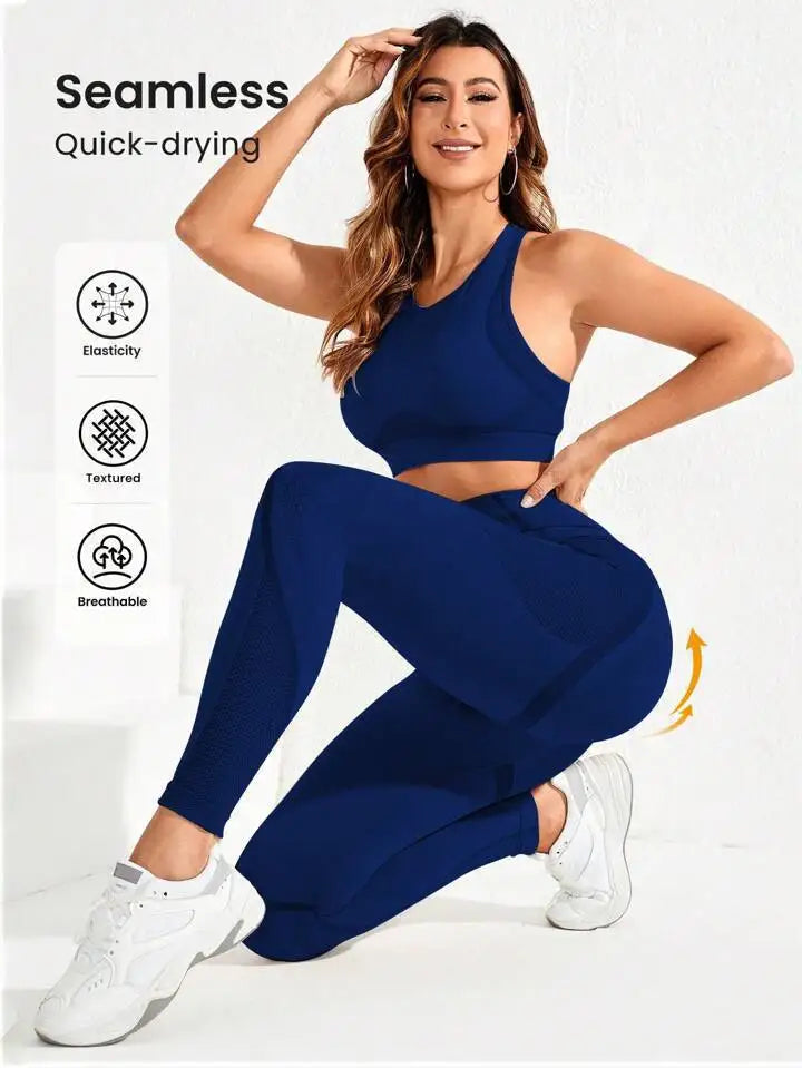 2-teiliger Anzug, Damen Yoga Anzug, schöne Rücken-High-Waist-Hosen-Kombination, nahtlose, super elastische, ideale Fitnesskleidung