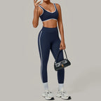 2PCS Damen Yoga-Set Hohe Taille Peach Hip Herausnehmbare Polsterung Sport-BH Hose Fitnessanzug Laufen Workout Gym Leggings Yoga-Set