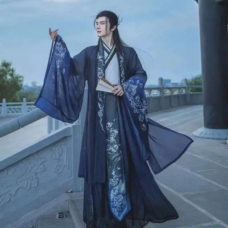 Originelles Chinesisches Blumenwolken Hanfu Kleid Herren Damen Traditionelles Weijin-Perioden Farbverlauf Kostüm Nischen Fee Cosplay Kleidung