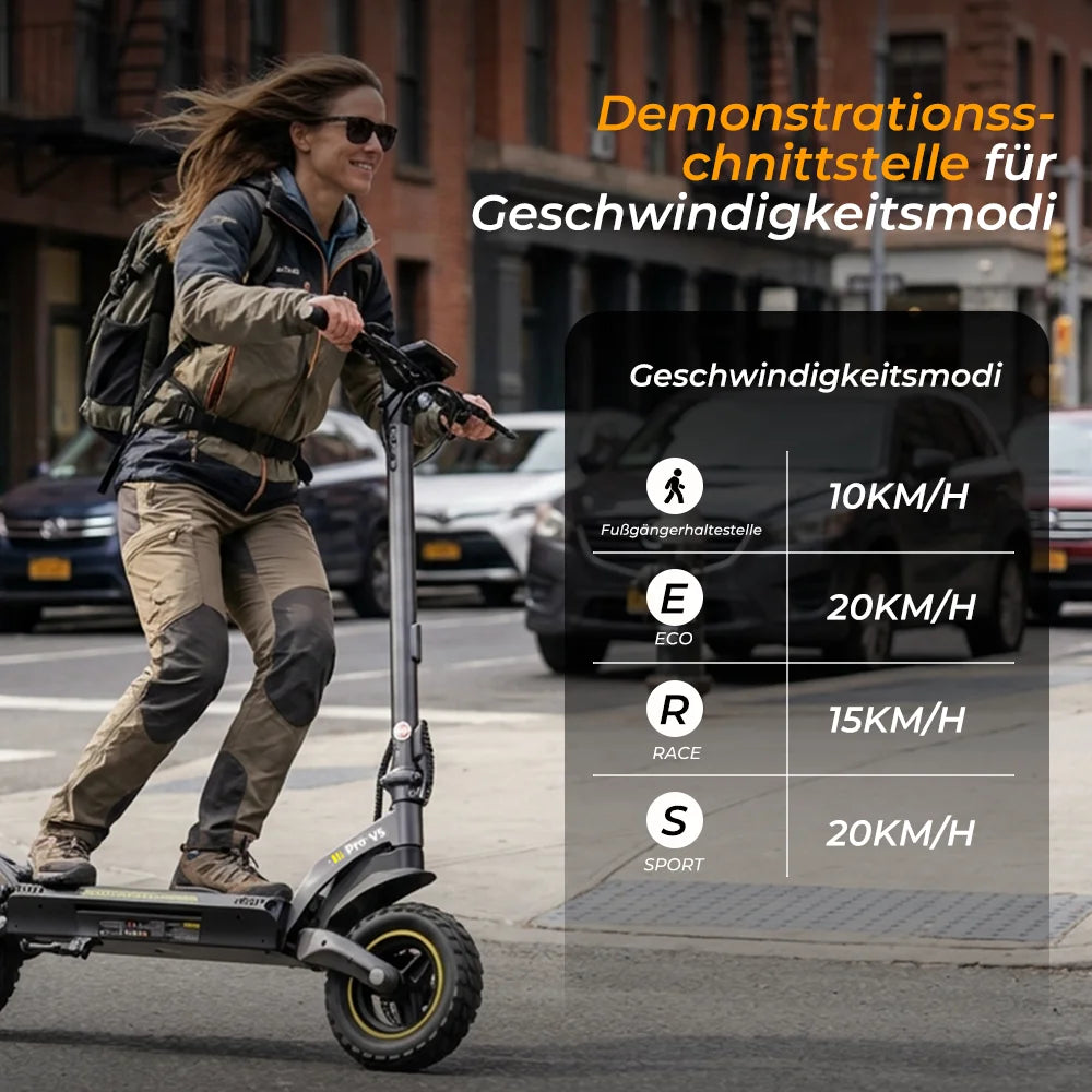 V5Pro Offroad E-Scooter 10 Zoll ABE zertifiziert 500W 48V12.5Ah Geländereifen Dual Federung E-Bremse Voltix APP Deutschland